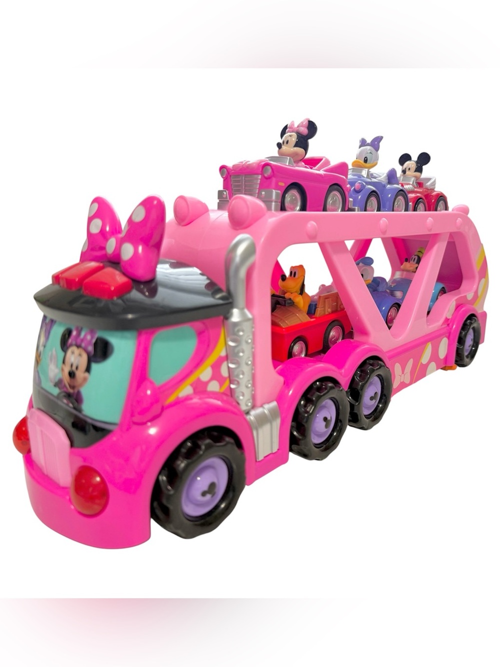 Disney Junior 19” Minnie Mouse Vehicle Hauler, light-and-sounds toy truck set